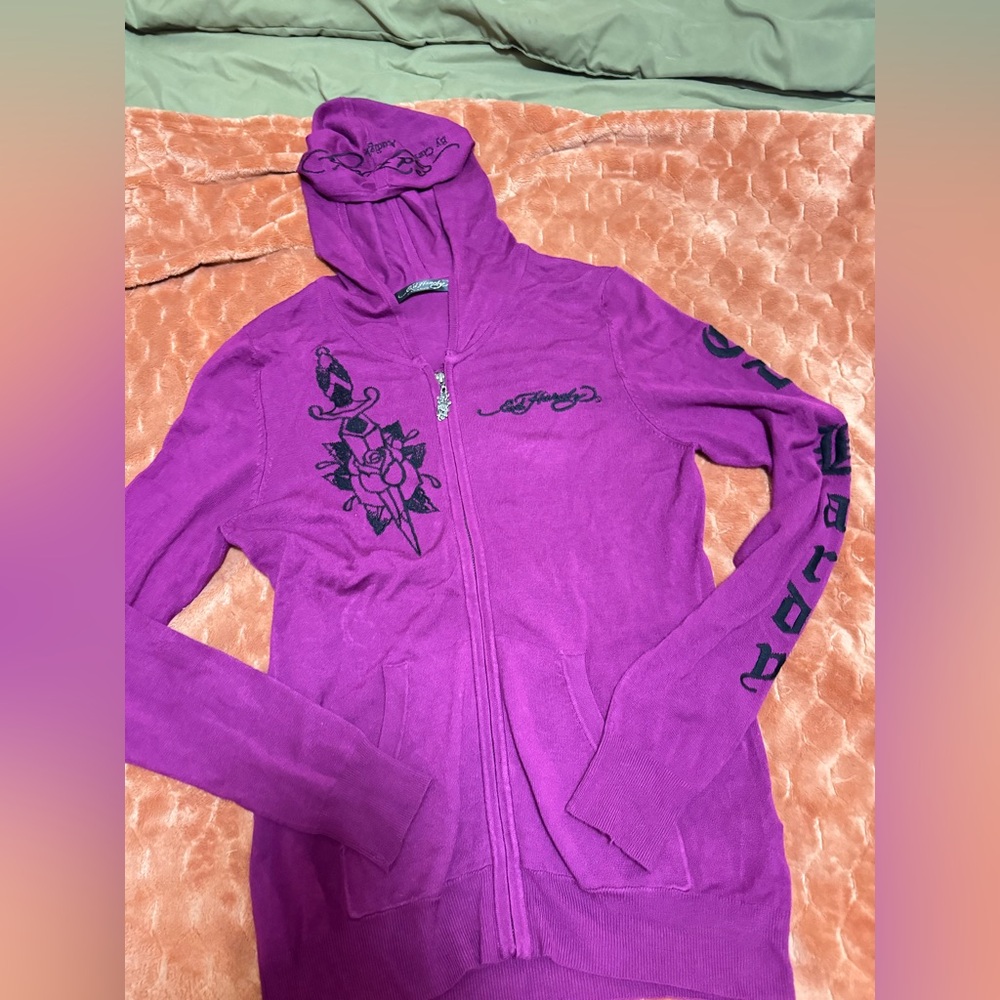 Ed Hardy Purple Graphic Zip-Up Jacket